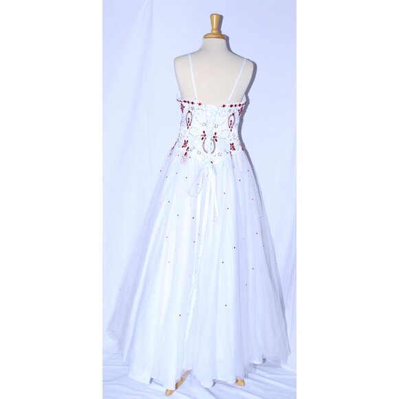 MayQueen#742 Satin & Tulle Beaded Prom Or Wedding Gown-Size 14-WHITE/RED-NWT - Picture 2 of 7